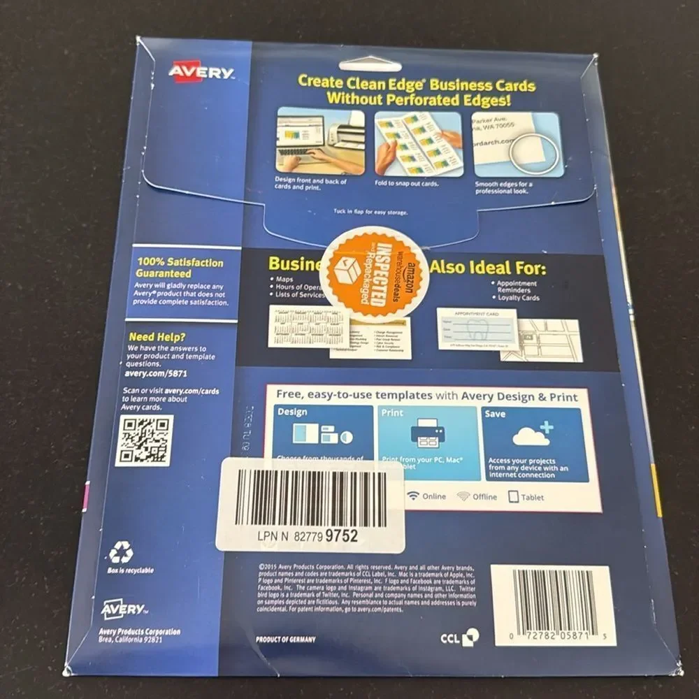2 Packs Avery 5871 White Clean Edge Business Cards – 400 Total, Laser Printer,